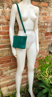 Green suede leather bag. Cross body bag, shoulder bag in GENUINE leather. Small leather bag with adjustable strap and zipper. Green purse