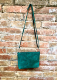 Green suede leather bag. Cross body bag, shoulder bag in GENUINE leather. Small leather bag with adjustable strap and zipper. Green purse