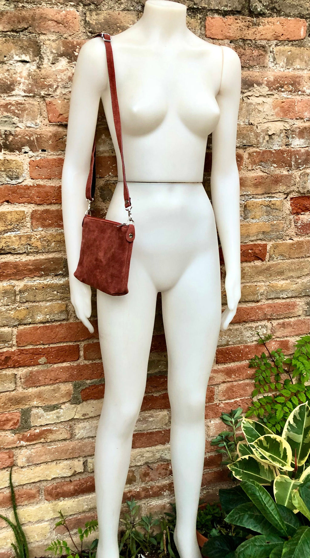 TERRACOTTA suede leather bag. GENUINE leather crossbody / shoulder bag. Small suede bag with adjustable strap + zipper. Orange - brown purse