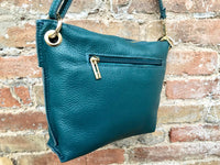 GREEN leather bag. Green cross body / shoulder bag. Genuine leather purse with adjustable strap and zipper. Soft leather bag