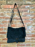 BOHO suede messenger leather bag in BLACK. Cross body bag in BLACK suede. Soft genuine leather messenger bag. School bags