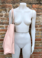 Pink leather bag. TOTE leather shopper in light PINK. Genuine leather. Soft natural shoulder bag for your laptop, ipad, tablet or books.