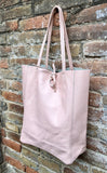 Pink leather bag. TOTE leather shopper in light PINK. Genuine leather. Soft natural shoulder bag for your laptop, ipad, tablet or books.