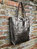 Tote leather bag in BRONZE. Metallic effect genuine leather shopper. Large carry all bag for your laptop, books. BRONZE soft leather purse.