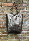 Tote leather bag in BRONZE with zipper. Leather shopper in GENUINE leather. Large carry all bag for your laptop, books. BRONZE leather purse