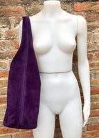 PURPLE slouch leather bag. Shoulder bag made with soft natural suede. Boho suede leather shopper + ZIPPER. Carry all bag for books, tablets