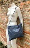 DENIM BLUE suede messenger bag with suede strap. Soft genuine leather crossbody / shoulder bag for books, tablets. Blue - GRAY suede purse