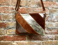 Leather bag and wrap belt set in metallic shine leather. Bronze, gold and brown crossbody or shoulder bag + obi waist belt. Disco 70s purse