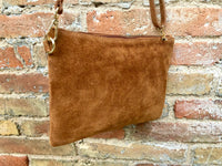 Leather bag and wrap belt set in metallic shine leather. Bronze, gold and brown crossbody or shoulder bag + obi waist belt. Disco 70s purse