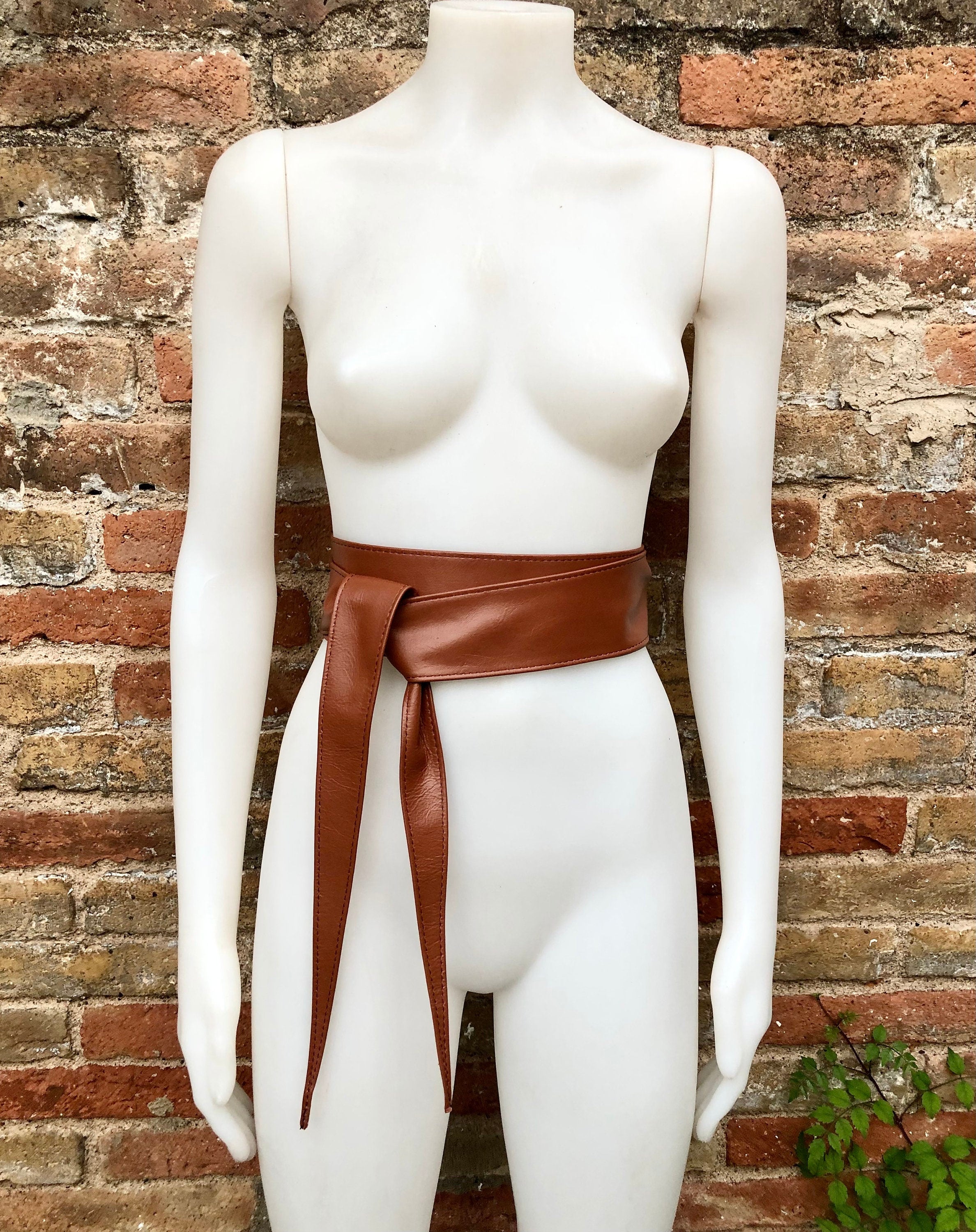 CAMEL BROWN obi belt. Wrap belt in soft genuine leather. Wraparound waist belt. Wide style. Boho dress belt in TOBACCO/saddle brown leather