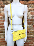 Small YELLOW suede bag. Cross body or shoulder bag in GENUINE suede leather with adjustable strap and zipper. Boho yellow suede purse.