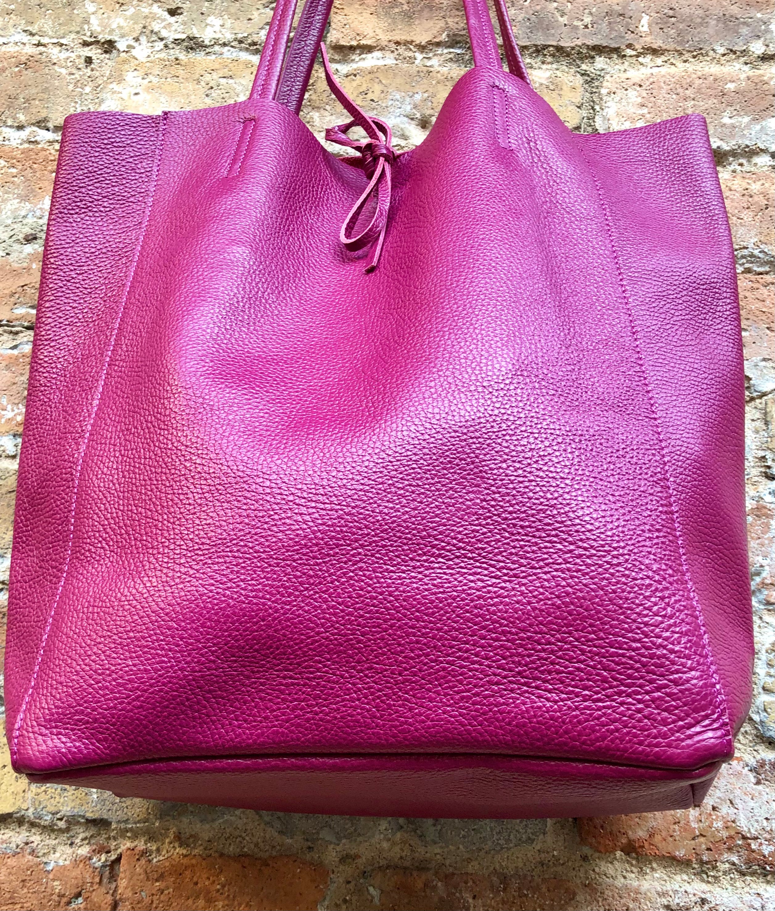 Tote leather bag in PLUM burgundy. Leather shopper bag in soft natural GENUINE leather. Large wine red carry all bag for your laptop, books