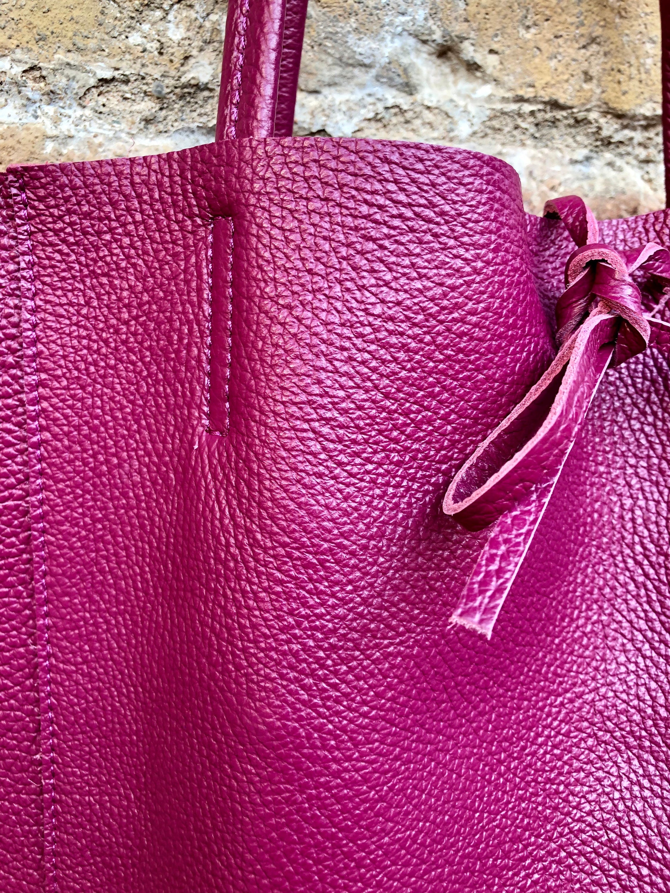 Tote leather bag in PLUM burgundy. Leather shopper bag in soft natural GENUINE leather. Large wine red carry all bag for your laptop, books