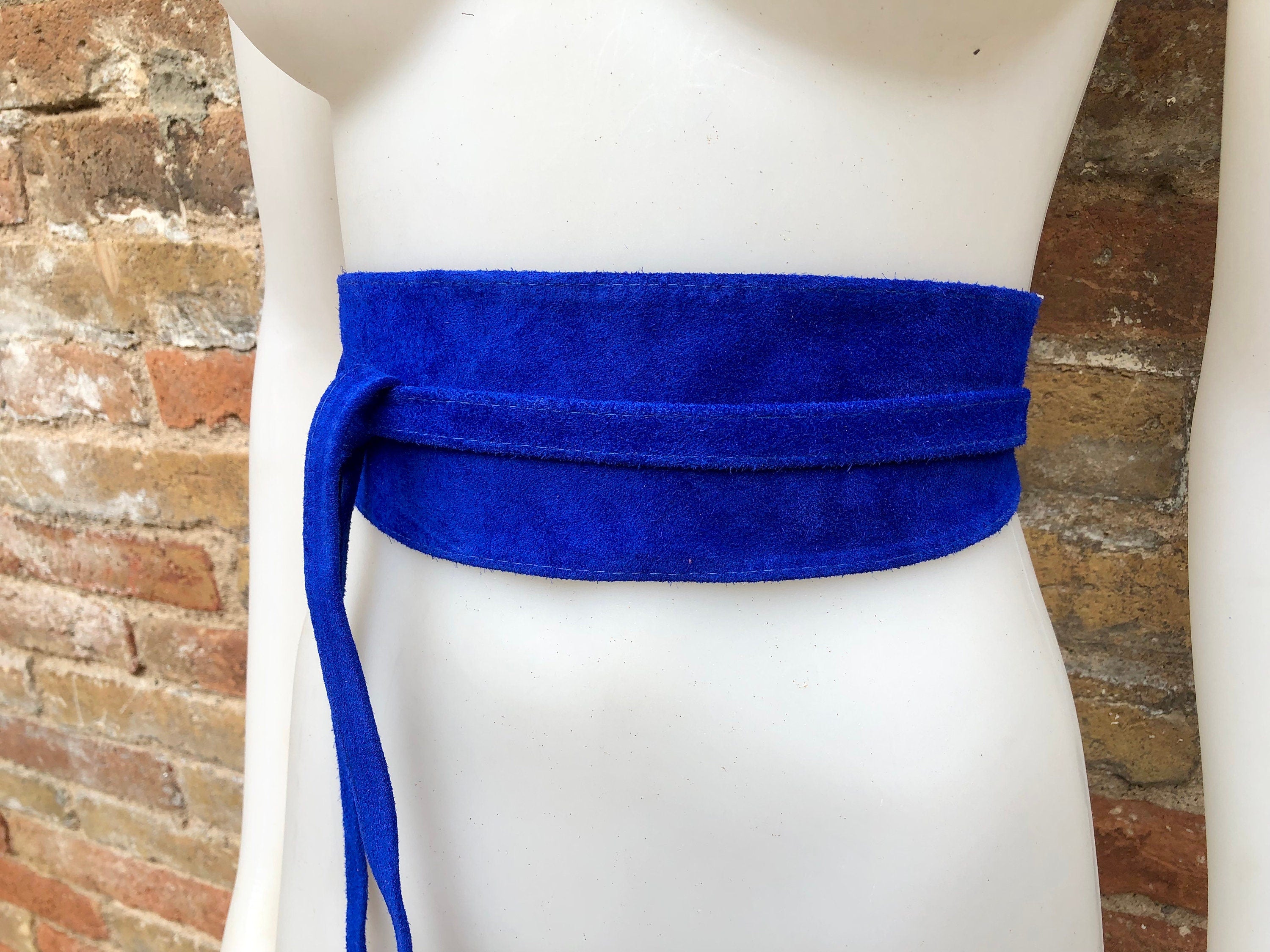 Cobalt BLUE OBI belt in natural soft suede, waist belt, soft leather belt, royal blue sash, blue obi, boho blue wraparound dress belt