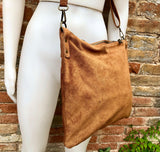 Camel brown suede messenger bag with brown strap. Soft genuine leather crossbody / shoulder bag .or books, tablets. Brown suede purse