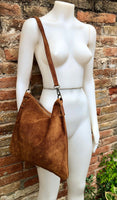 Camel brown suede messenger bag with brown strap. Soft genuine leather crossbody / shoulder bag .or books, tablets. Brown suede purse