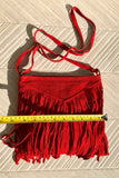 Cross body bag. BOHO suede leather bag in RED with fringes. Messenger bag in soft genuine suede leather. Dark red crossbody hippy bag