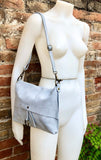 Light GRAY cross body / shoulder bag. Soft genuine suede leather boho bag. Messenger bag in grey suede. Small gray suede purse. Grey suede