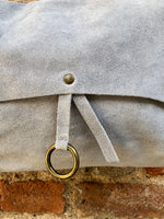 Light GRAY cross body / shoulder bag. Soft genuine suede leather boho bag. Messenger bag in grey suede. Small gray suede purse. Grey suede