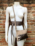 Bronze purse + obi waist belt. Genuine leather bag and wrap belt set in metallic shine leather. Disco 70s bronze retro bag and wide belt