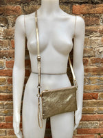 Small leather bag in GOLD .Cross body, shoulder bag or wristlet in GENUINE leather. Golden leather bag with adjustable strap. Gold purse