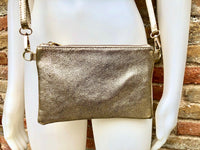 Small leather bag in GOLD .Cross body, shoulder bag or wristlet in GENUINE leather. Golden leather bag with adjustable strap. Gold purse