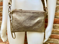 Small leather bag in GOLD .Cross body, shoulder bag or wristlet in GENUINE leather. Golden leather bag with adjustable strap. Gold purse