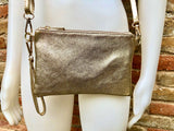 Small leather bag in GOLD .Cross body, shoulder bag or wristlet in GENUINE leather. Golden leather bag with adjustable strap. Gold purse