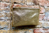 Small leather bag in GOLD .Cross body, shoulder bag or wristlet in GENUINE leather. Golden leather bag with adjustable strap. Gold purse