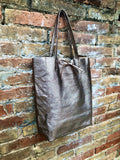 Tote leather bag in BRONZE. Metallic effect genuine leather shopper. Large carry all bag for your laptop, books. BRONZE soft leather purse.