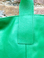 Bright GREEN tote leather bag. Genuine leather shopper. Large carry all bag for your laptop / books. GREEN leather shoulder bag. Green purse
