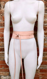 Wraparound belt in soft leather. Wrap belt in light peach PINK. Longer option. Genuine leather pink wrap belt. Boho pink dress belt