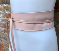 Wraparound belt in soft leather. Wrap belt in light peach PINK. Longer option. Genuine leather pink wrap belt. Boho pink dress belt