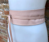 Wraparound belt in soft leather. Wrap belt in light peach PINK. Longer option. Genuine leather pink wrap belt. Boho pink dress belt