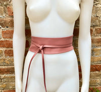 Wraparound belt in soft leather. Wrap belt in PINK. Longer option. Genuine leather pink wrap belt. Boho dress belt, pink leather sash