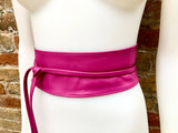 Wraparound belt in soft leather. FUCHSIA pink wrap belt. Longer option. Genuine leather pink belt. Boho dress belt, hot pink leather sash