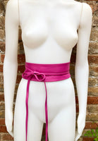 Wraparound belt in soft leather. FUCHSIA pink wrap belt. Longer option. Genuine leather pink belt. Boho dress belt, hot pink leather sash
