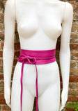 Wraparound belt in soft leather. FUCHSIA pink wrap belt. Longer option. Genuine leather pink belt. Boho dress belt, hot pink leather sash