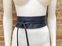 Wraparound belt in soft leather. NAVY blue wrap belt. Longer style. Genuine leather NAVY wrap belt. Boho dress belt, dark BLUE leather sash