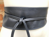 Wraparound belt in soft leather. NAVY blue wrap belt. Longer style. Genuine leather NAVY wrap belt. Boho dress belt, dark BLUE leather sash