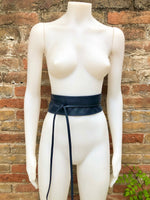 Wraparound belt in soft leather. NAVY blue wrap belt. Longer style. Genuine leather NAVY wrap belt. Boho dress belt, dark BLUE leather sash