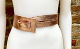 Leather 80s style obi belt . Wrap belt in golden pink. Waist belt in genuine leather. Pink glitter wraparound belt. Salmon pink dress belt