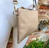 BEIGE small leather bag. GENUINE leather cross body or shoulder bag / wristlet. Dark beige bag + adjustable strap. Cafe au lait beige purse.