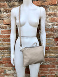 BEIGE small leather bag. GENUINE leather cross body or shoulder bag / wristlet. Dark beige bag + adjustable strap. Cafe au lait beige purse.