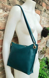 GREEN leather bag. Green cross body / shoulder bag. Genuine leather purse with adjustable strap and zipper. Soft leather bag