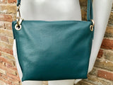 GREEN leather bag. Green cross body / shoulder bag. Genuine leather purse with adjustable strap and zipper. Soft leather bag