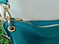 GREEN leather bag. Green cross body / shoulder bag. Genuine leather purse with adjustable strap and zipper. Soft leather bag