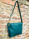 GREEN leather bag. Green cross body / shoulder bag. Genuine leather purse with adjustable strap and zipper. Soft leather bag