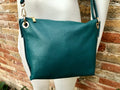 GREEN leather bag. Green cross body / shoulder bag. Genuine leather purse with adjustable strap and zipper. Soft leather bag