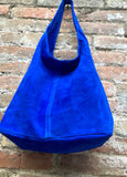 Large leather bag in COBALT blue. Soft natural suede genuine leather bag. Slouchy bag. Blue suedepurse. Blue TOTE , shopper bag